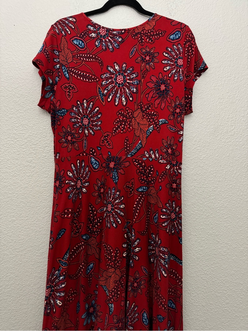 Chaps Red Floral Print Maxi Dress Short Sleeve Cotton XL Boho Western Americana - Picture 9 of 13